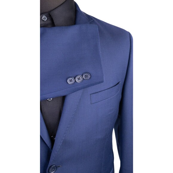 Tallia Boys Jacket Blazer Solid Blue Two Button Boys 18 Husky Dual Vented Wool - Picture 6 of 13